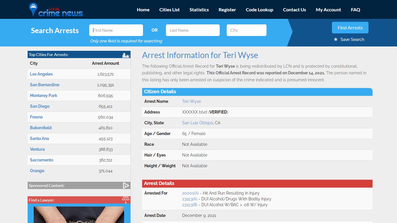 Teri Wyse Arrest Record Details | Local Crime News in San ...